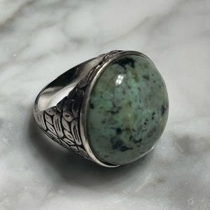 🍀Light Green Agate Stone Sterling Silver Statement Ring